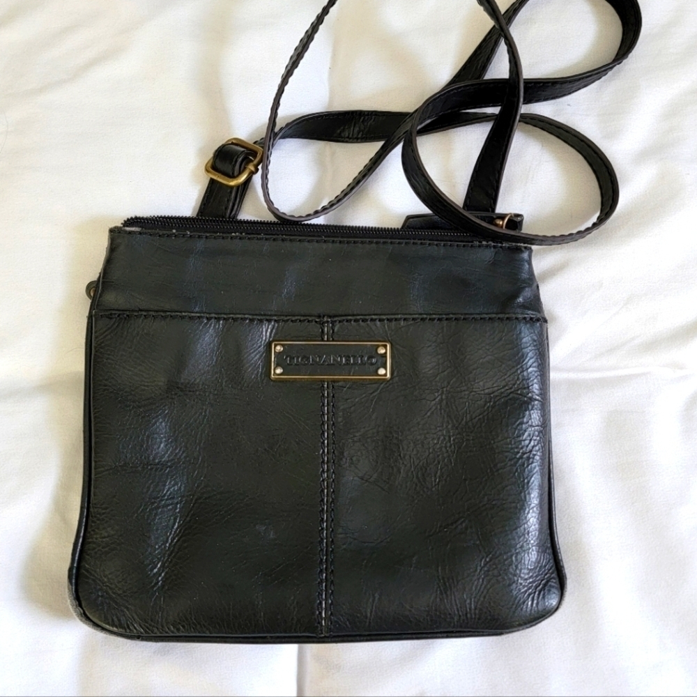 Tignanello Black Genuine Soft Leather Crossbody Purse Bag Shoulder